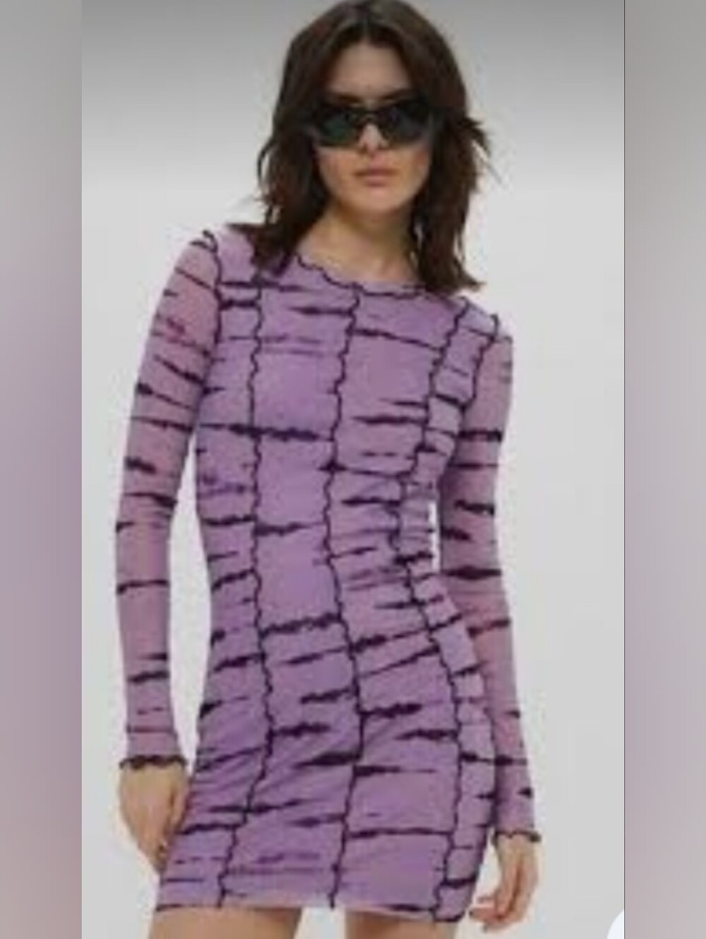 Divided Lilac Long-Sleeve Sheer Overlay Bodycon Dress with Black Contrast Seams